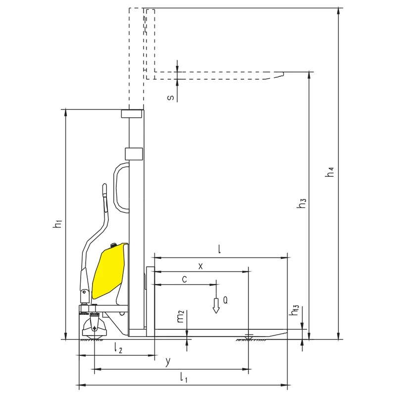 PEVV10/PEVV15 semi-elektrisk stabler med løftehøjde på 1600-3500 mm