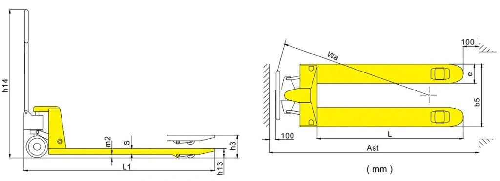Måltegning for standard håndpalleløfter RPV2500STD/RPV3000STD